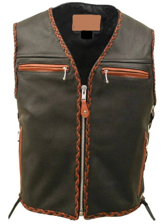 Mens Brown Motorcycle Vests Leather Jacket