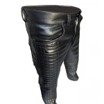 Mens Quilted Fashion Real Black Leather Bikers Pants Jeans