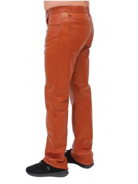Mens Rider Tan Brown Lambskin Leather Pants