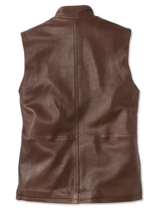 Mens Pure Lambskin Brown Leather Biker Vest