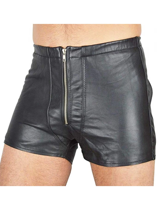 Mens Sexy Backless Genuine Black Leather Shorts