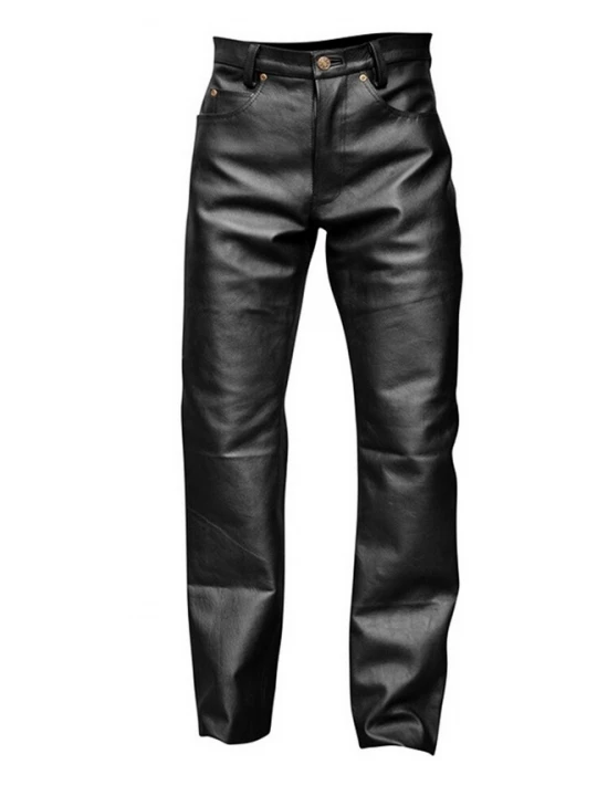 Mens Skinny Punk Style Black Leather Trouser Pants