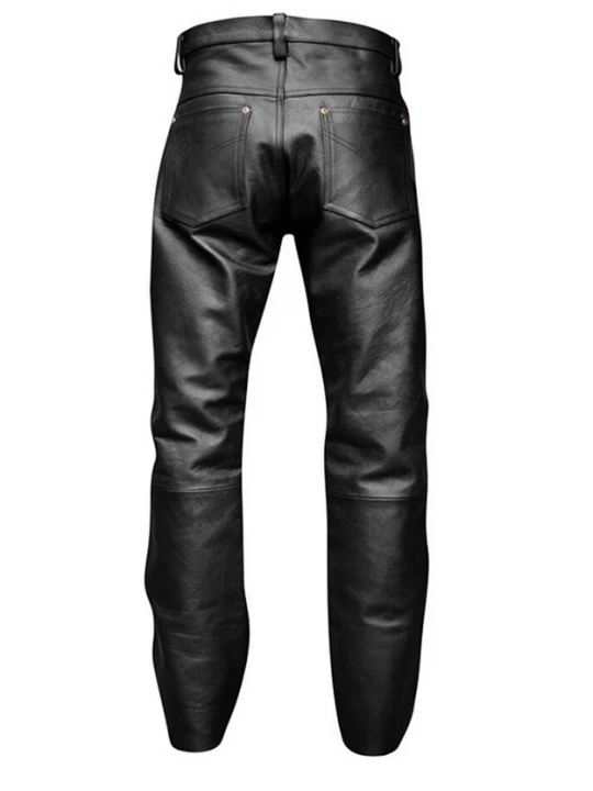 Mens Skinny Punk Style Black Leather Trouser Pants