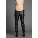 Mens Slim Genuine Black Leather Trousers Pants Singer Costumes
