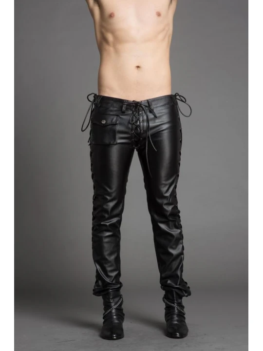 Mens Slim Genuine Black Leather Trousers Pants Singer Costumes
