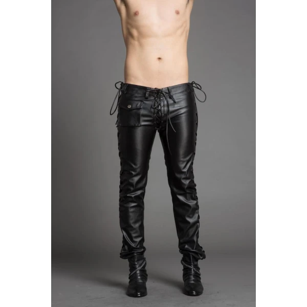 Mens Slim Genuine Black Leather Trousers Pants Singer Costumes