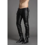 Mens Slim Genuine Black Leather Trousers Pants Singer Costumes