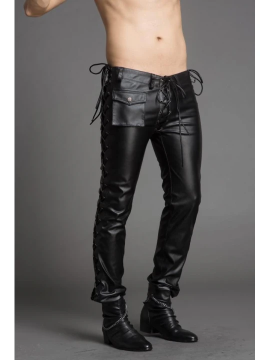 Mens Slim Genuine Black Leather Trousers Pants Singer Costumes