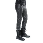 Mens Soft Lambskin Black Leather Biker Moto Pants