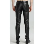 Mens Spring Casual Slim Fit Black Leather Long Pants