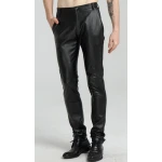 Mens Spring Casual Slim Fit Black Leather Long Pants