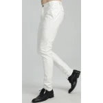 Mens Spring Casual Slim Fit White Leather Long Trouser Pants