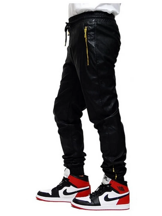 Mens Style Custom Made Leather Sweat Pants in Black