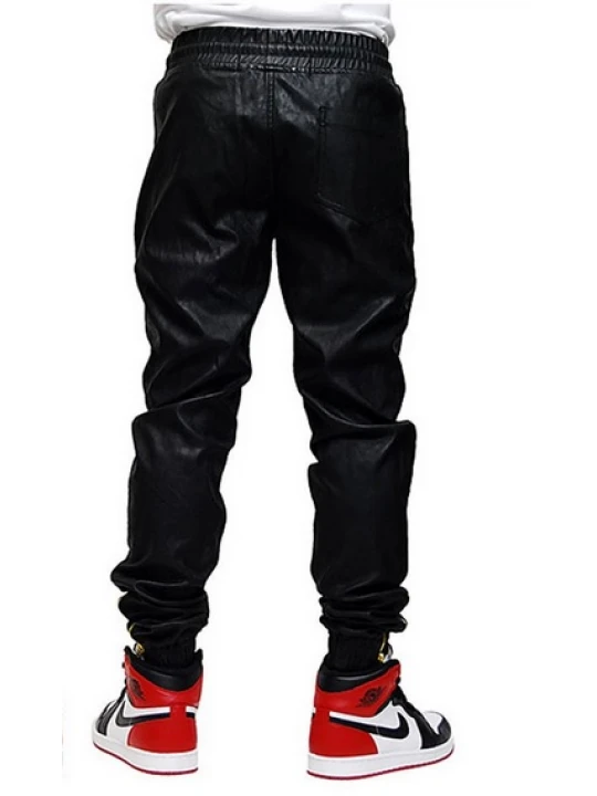 Mens Style Custom Made Leather Sweat Pants in Black