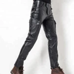 Mens Stylish Casual Genuine Black Leather Biker Pants