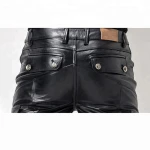 Mens Stylish Casual Genuine Black Leather Biker Pants