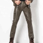 Mens Stylish Casual Genuine Black Leather Biker Pants