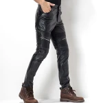 Mens Tight Gothic Black Leather Motorcycle Biker Pencil Pants