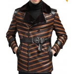 Mens Top Designer Double Breasted Leather Fur Shearling Coat