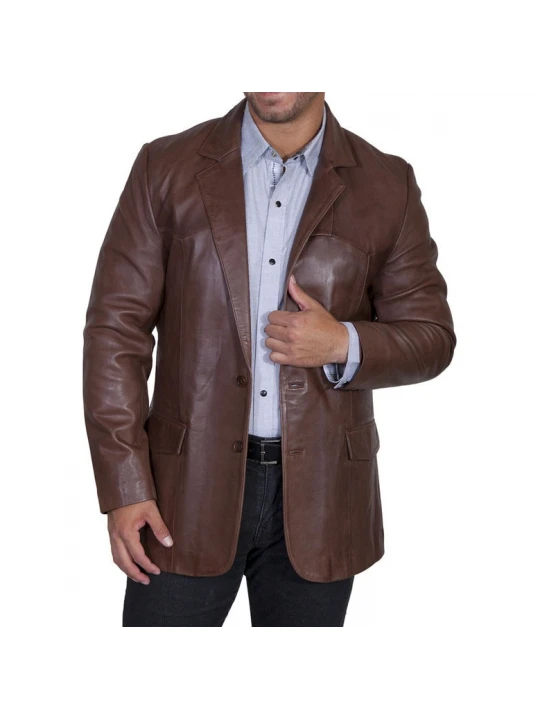 Mens Western Pure Leather Dark Brown Sportcoat Blazer