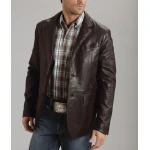 Mens Western Smooth Brown Leather Blazer Jacket