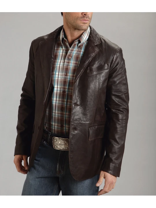 Mens Western Smooth Brown Leather Blazer Jacket