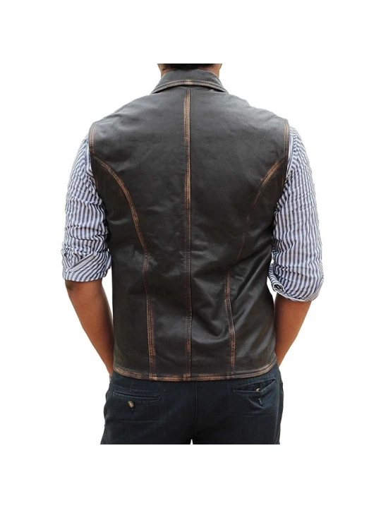 Mens Western Style Genuine Brown Leather Vest