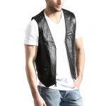 Mens Zip Front Lambskin Black Leather Vest