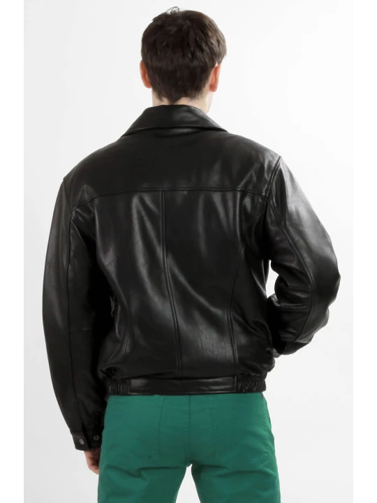 Mens Black Leather Sheepskin Bomber Jacket