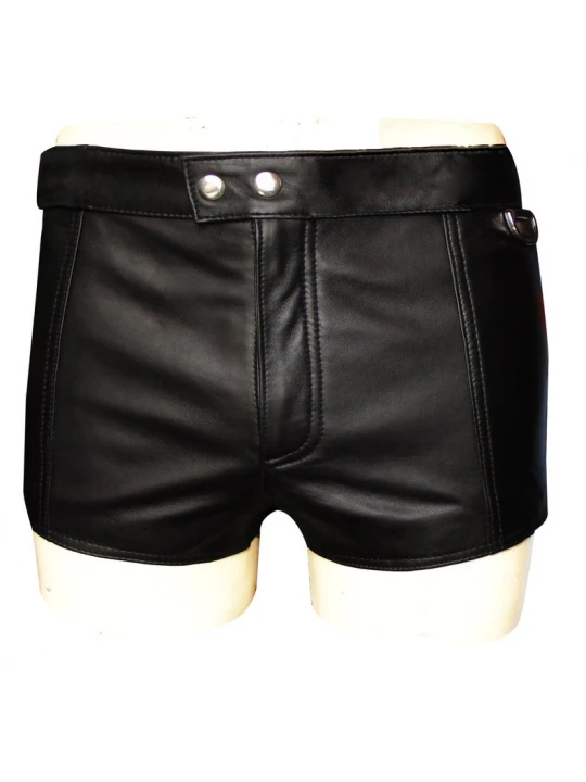 Mens Zipper Fly Front Leather Shorts With Full Lace Back