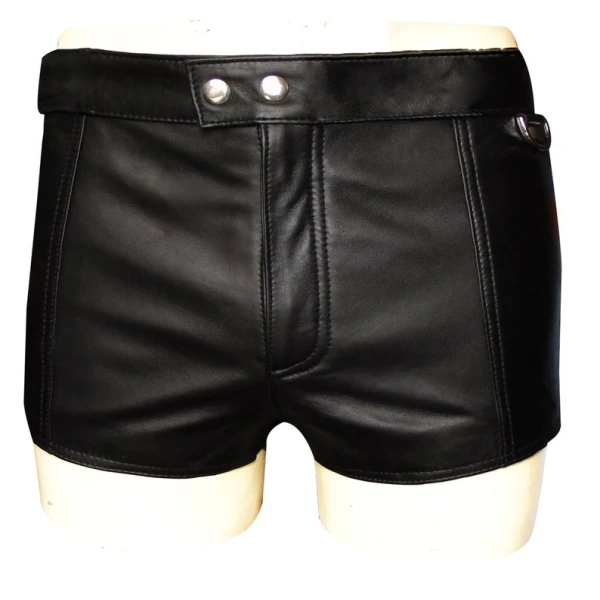 Mens Zipper Fly Front Leather Shorts With Full Lace Back