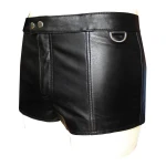 Mens Zipper Fly Front Leather Shorts With Full Lace Back