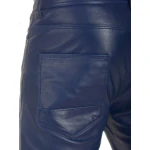 Mens Casual Semi Fitted Style Blue Leather Pants