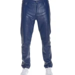 Mens Casual Semi Fitted Style Blue Leather Pants