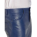Mens Casual Semi Fitted Style Blue Leather Pants