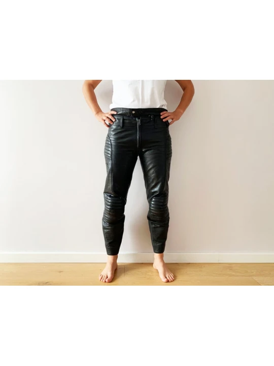 Motorcycle Rockstar High Waisted Genuine Black Leather Biker Club Pants