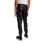 Regular Fit Black Leather Cargo Pants for Men