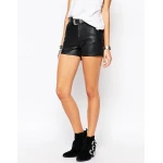 Relaxed Fit Womens Going Out Black Leather Shorts