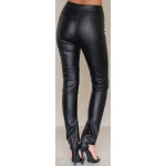 Slim Fit High Rise Button Fastening Real Black Leather Pants for women