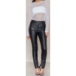 Slim Fit High Rise Button Fastening Real Black Leather Pants for women