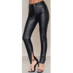Slim Fit High Rise Button Fastening Real Black Leather Pants for women