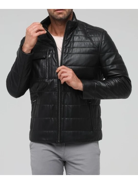 Soft Genuine Black Leather Solid Sporty Jacket for Men