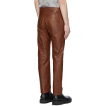 Straight Leg Mid Rise Brown Leather Trousers Pant for Men