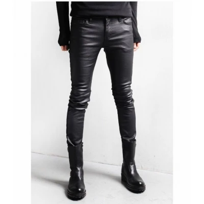 Street Style Black Leather Motorcycle Pants for Men