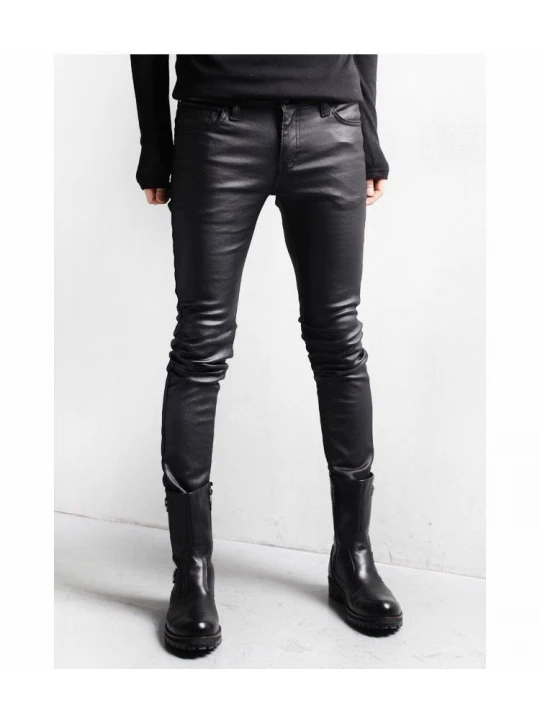 Street Style Black Leather Motorcycle Pants for Men