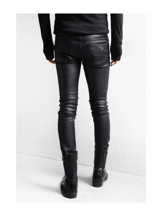 Street Style Black Leather Motorcycle Pants for Men