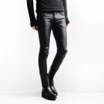 Street Style Black Leather Motorcycle Pants for Men