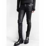 Street Style Black Leather Motorcycle Pants for Men