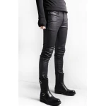 Street Style Black Leather Motorcycle Pants for Men