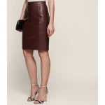 Stretch Panel Brown Leather Body-con Pencil Skirt for Women